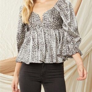 Entro Black and White Animal Print Blouse
